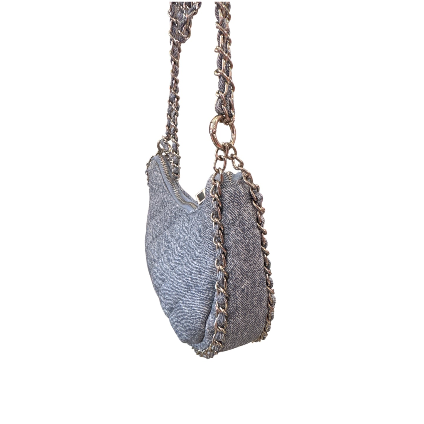 Mini Denim Quilted Baguette Purse