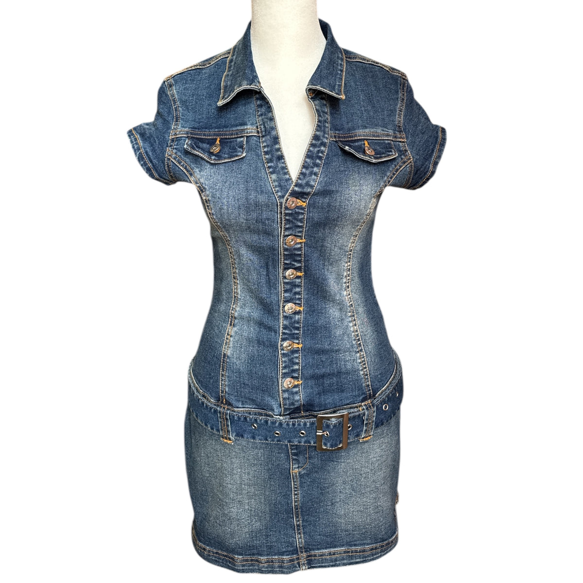 Denim Buckle Mini Dress
