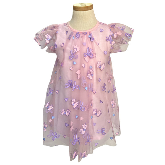 Bow Print Tulle Dress- Kids