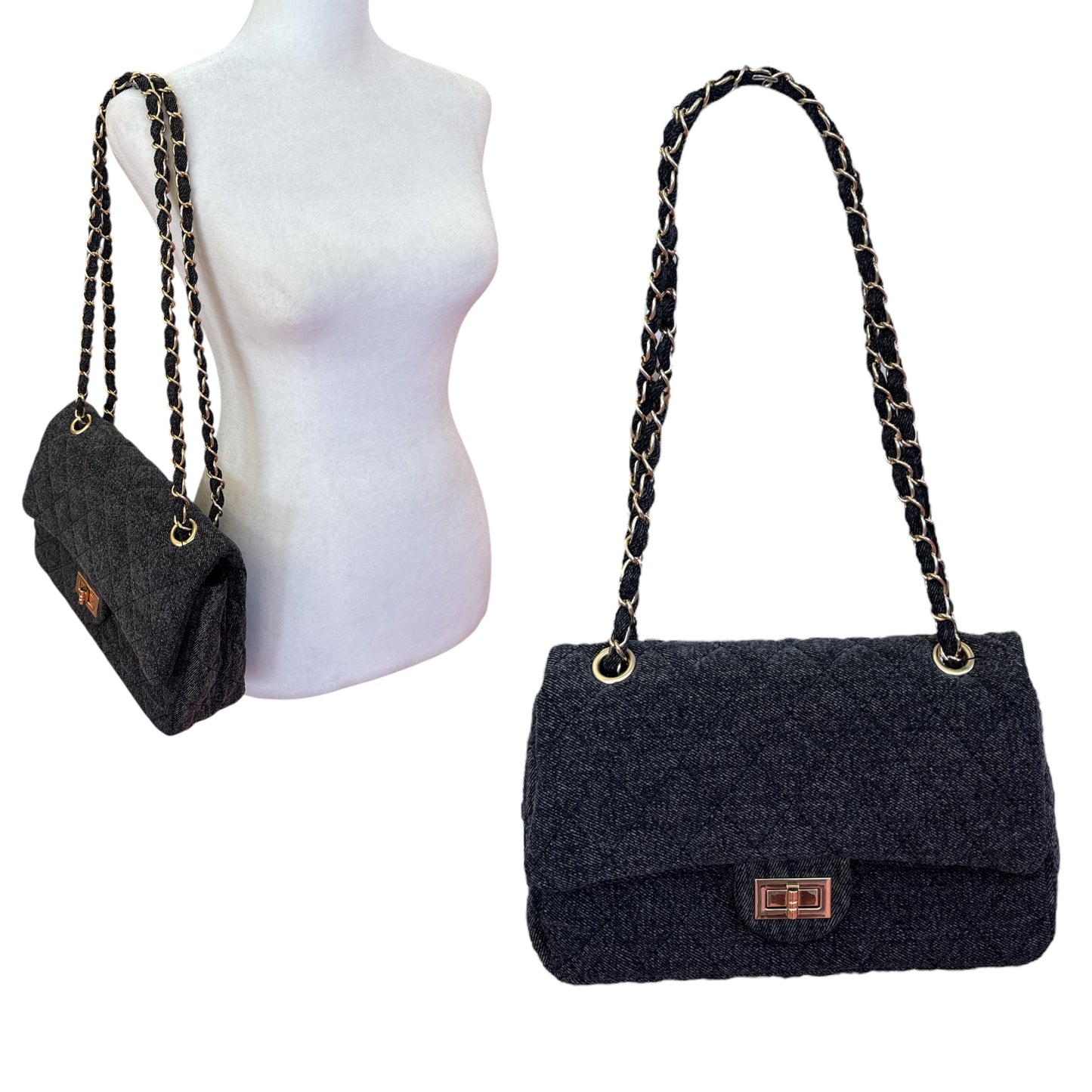 Gray Denim Quilted Bag