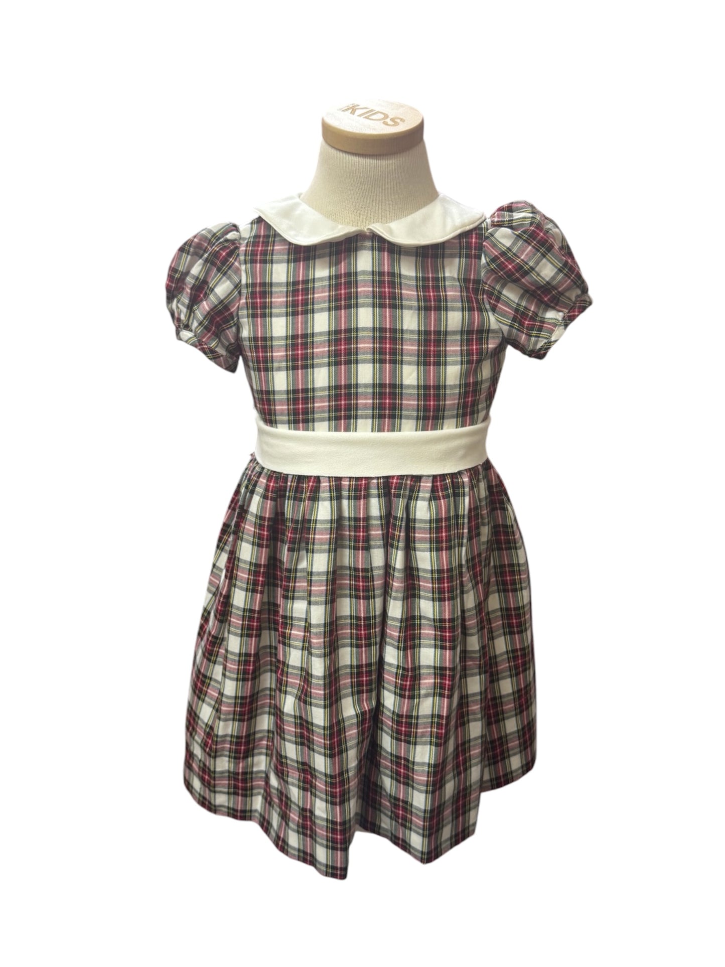 White Collar Plaid Dress- Kids