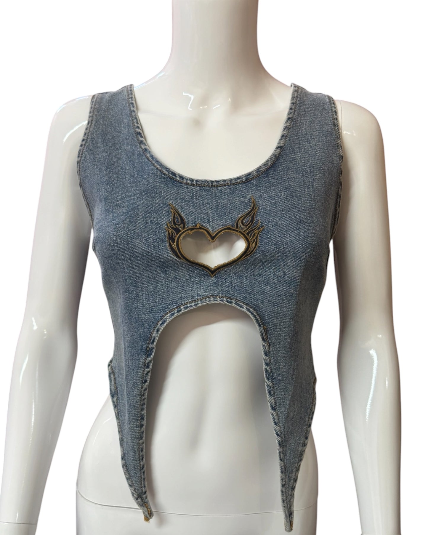 Denim Heart Cut-Out Top