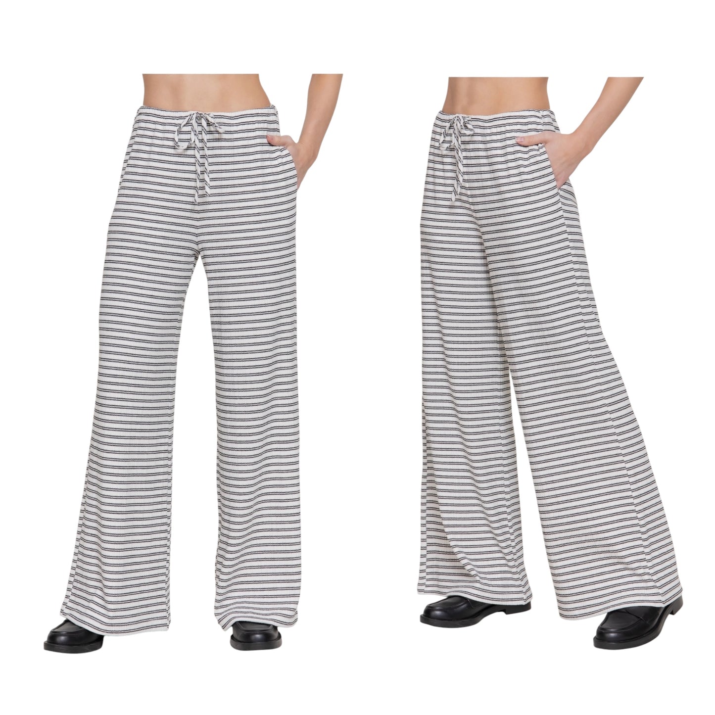 Ivory Striped Ribbed Pants
