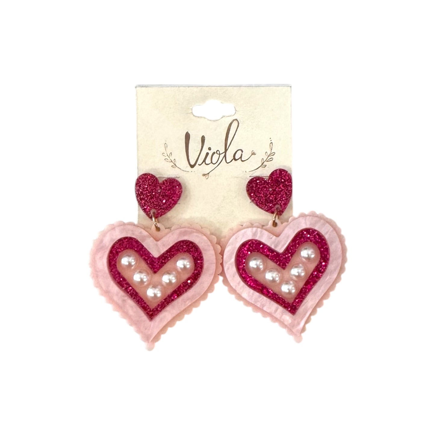 Acrylic Layer Pink Hearts Earring