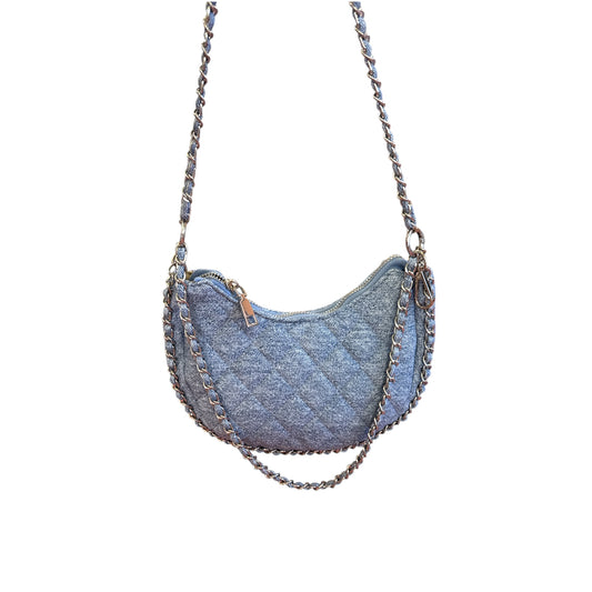 Mini Denim Quilted Baguette Purse