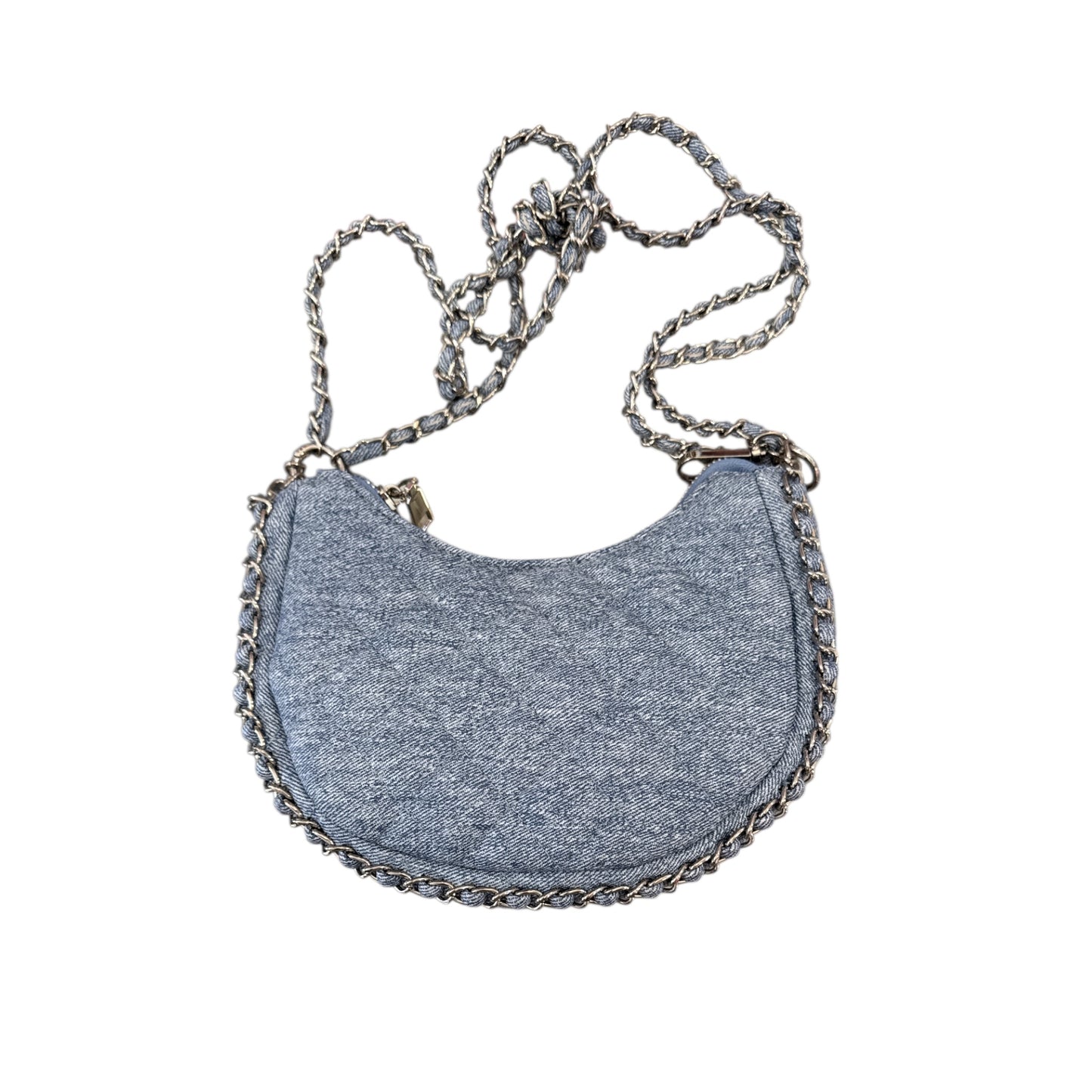 Mini Denim Quilted Baguette Purse