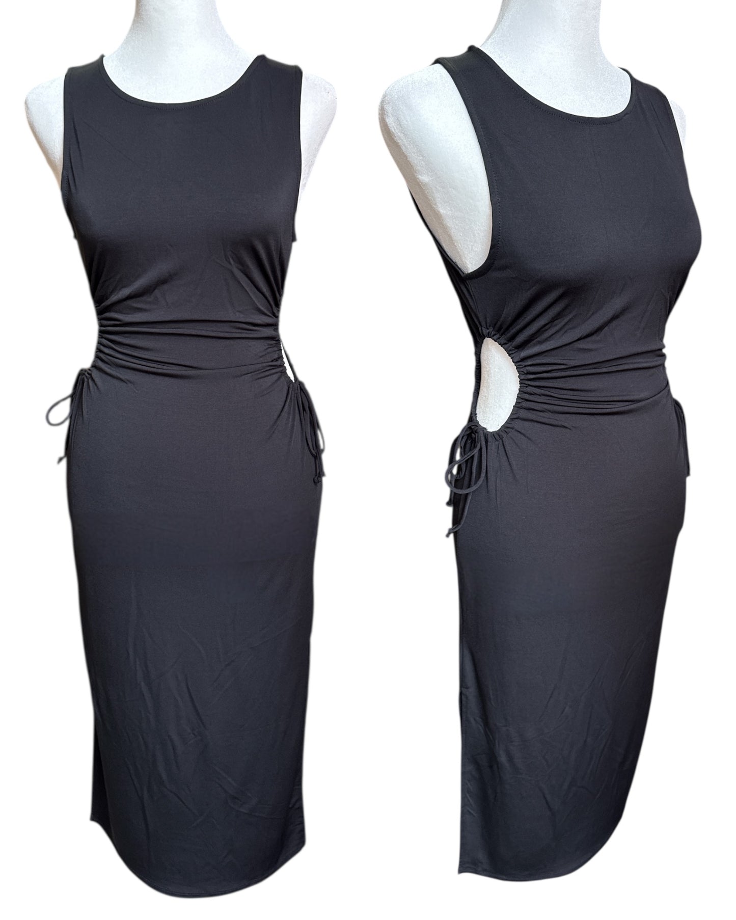 Black Jersey Midi Keyhole Dress