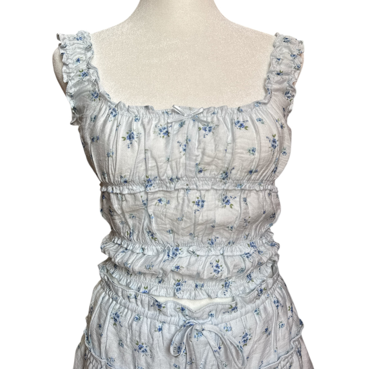 Blue Floral Smocked Sleeveless Set