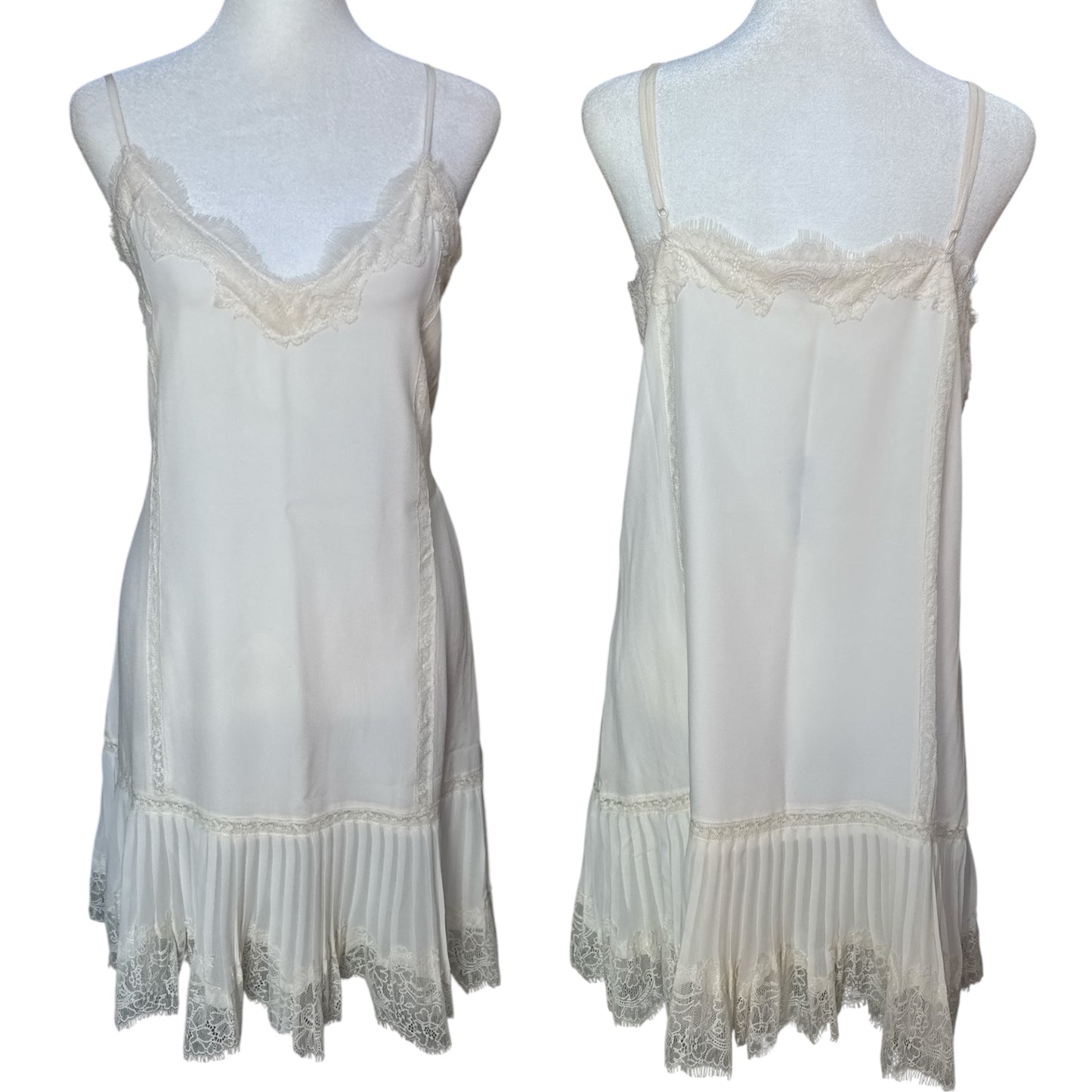 Gold Hawk Ivory Silk Pleated Mini Dress
