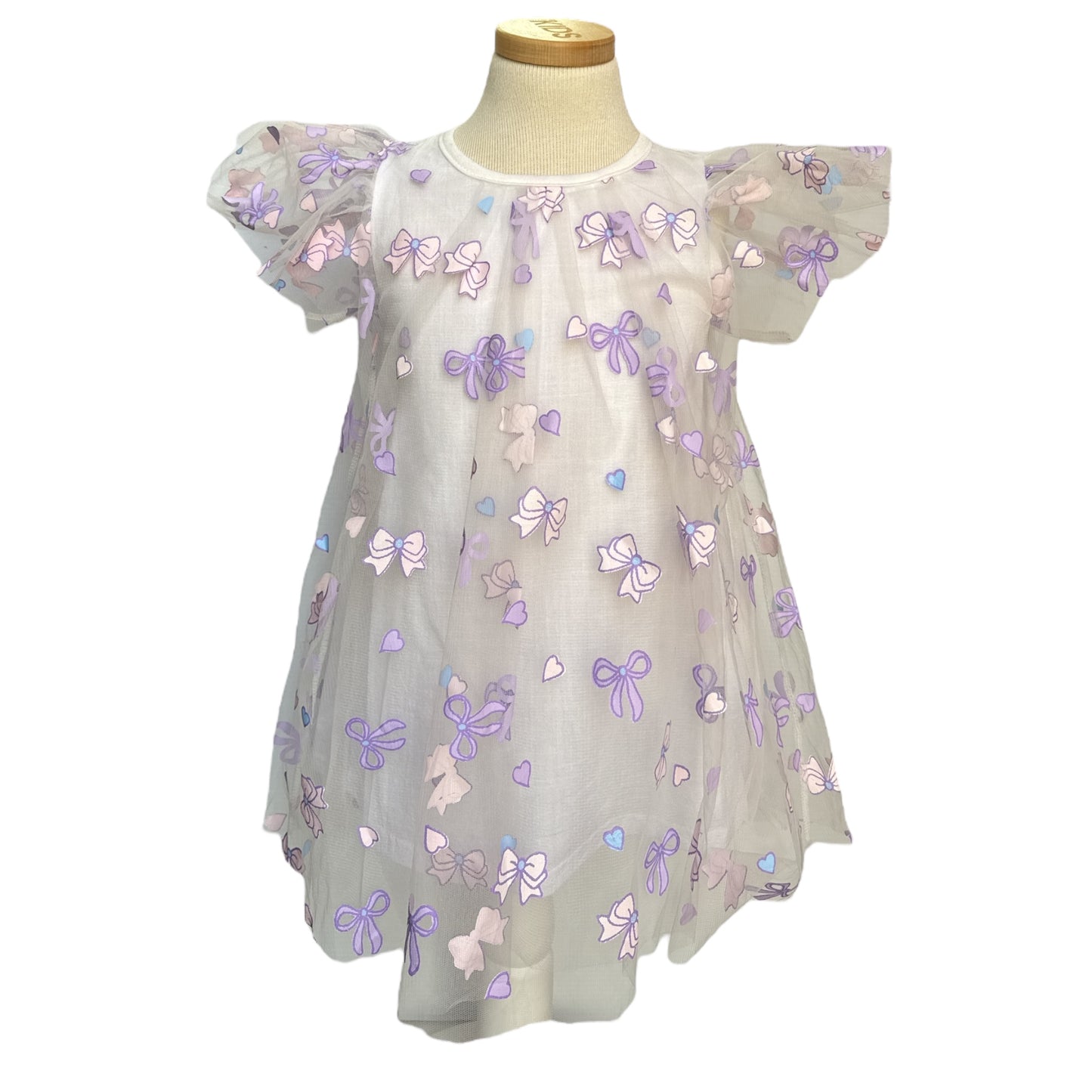 Bow Print Tulle Dress- Kids