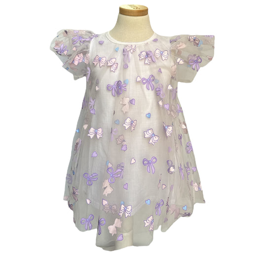 Bow Print Tulle Dress- Kids