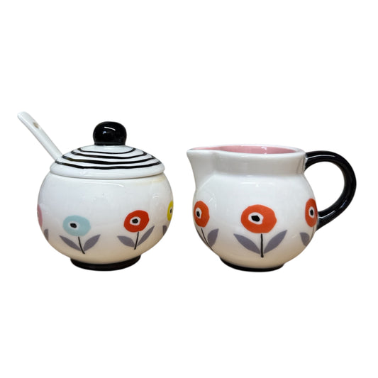 Ceramic Poppy Cream & Sugar Bowl Set