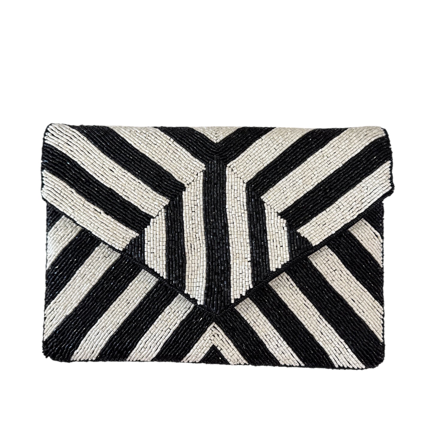 Black & White Beaded Envelope Clutch