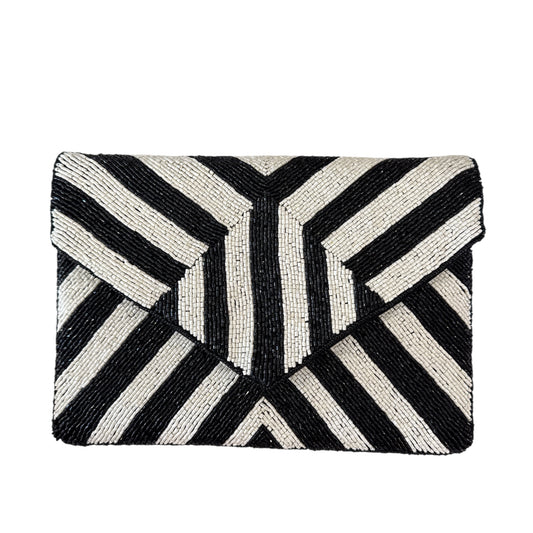 Black & White Beaded Envelope Clutch
