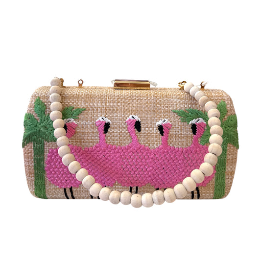 Flamingo Embroidered Box Clutch