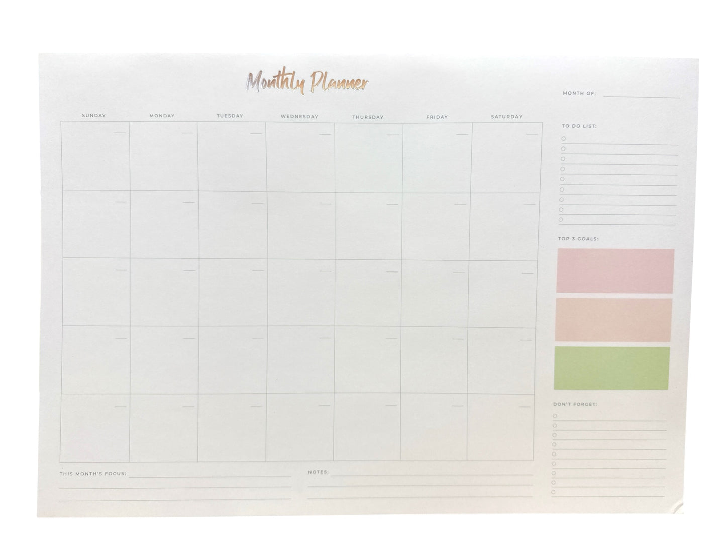 Undated Monthly Desk Planner