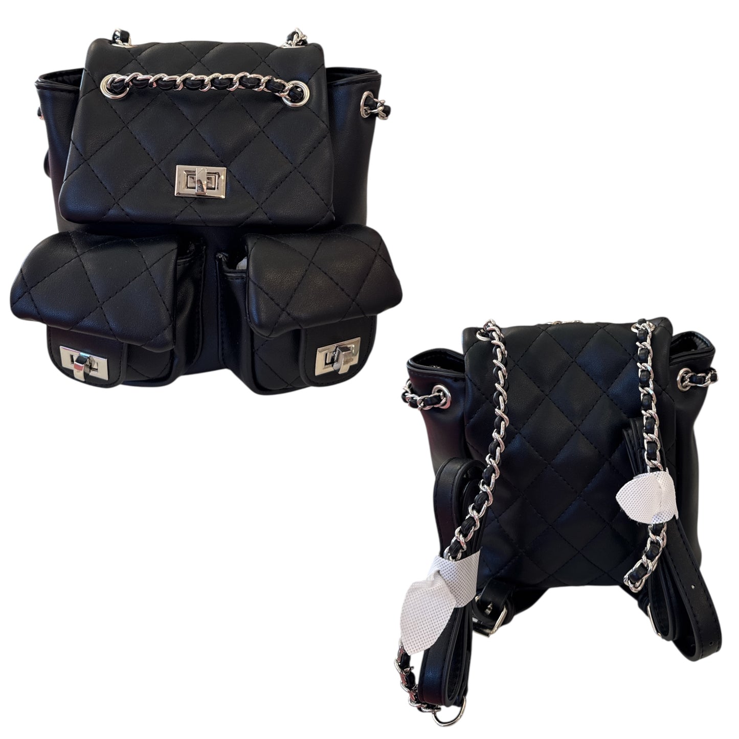 Black Quilted Chain Backpack