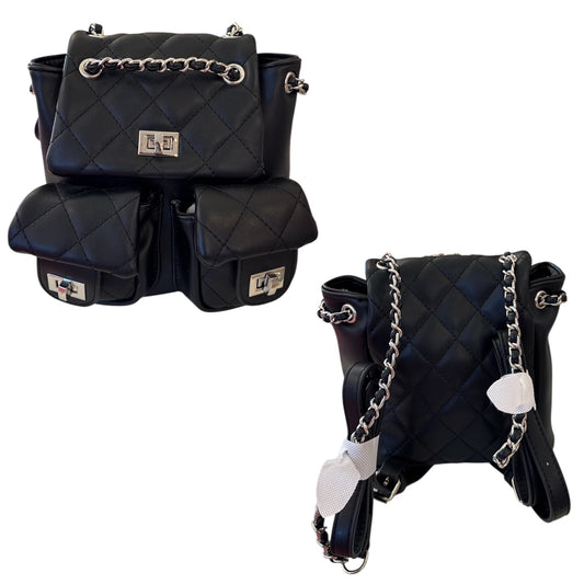 Black Quilted Chain Backpack