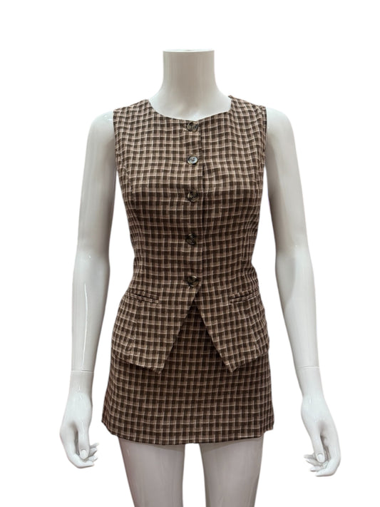 Brown Checkered 2PC Skirt Set