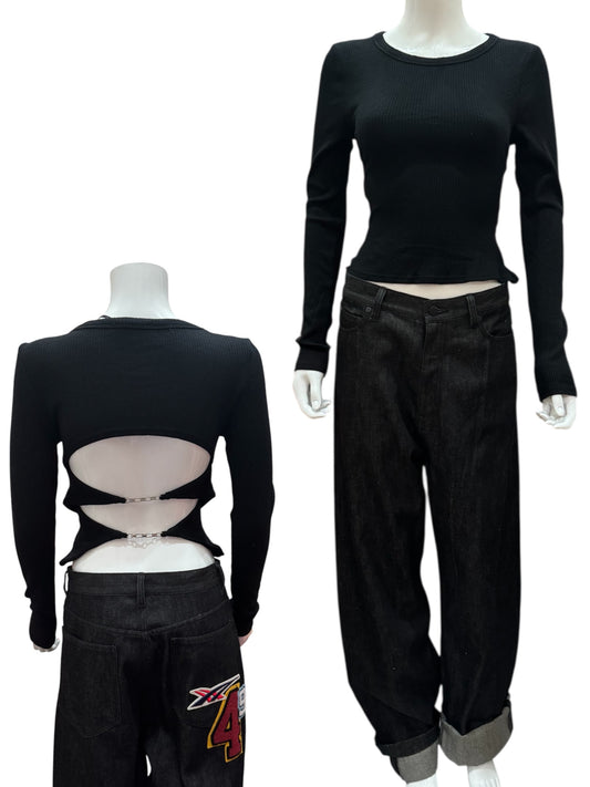 Black Long Sleeve Top w/ Back Chain