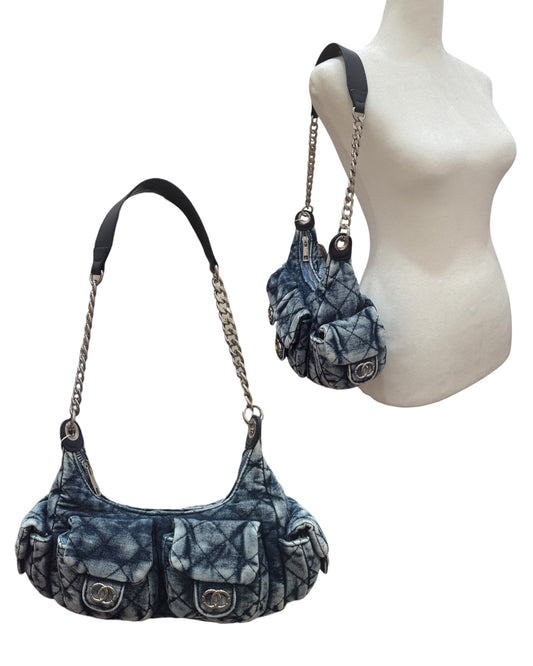 Quilted Denim Chain Hobo