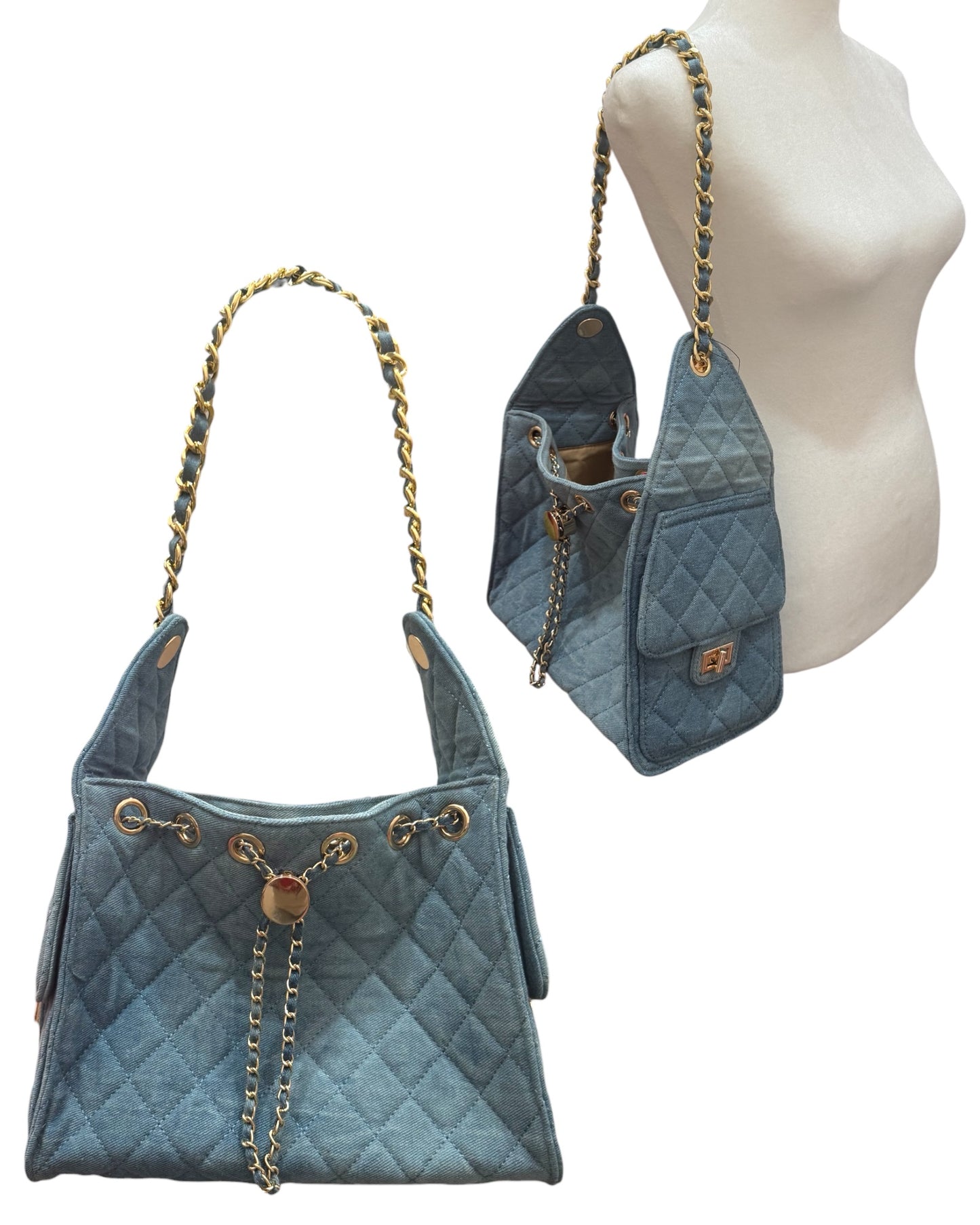 Quilted Denim Boxy Hobo
