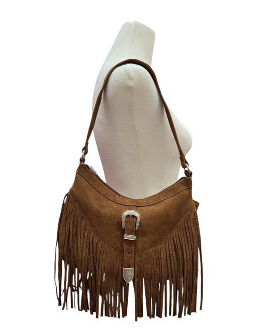 Suede Fringe Hobo Bag