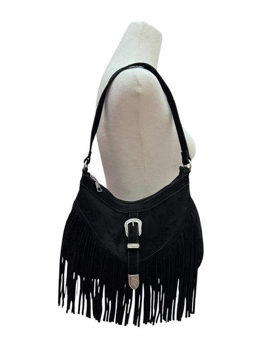 Suede Fringe Hobo Bag