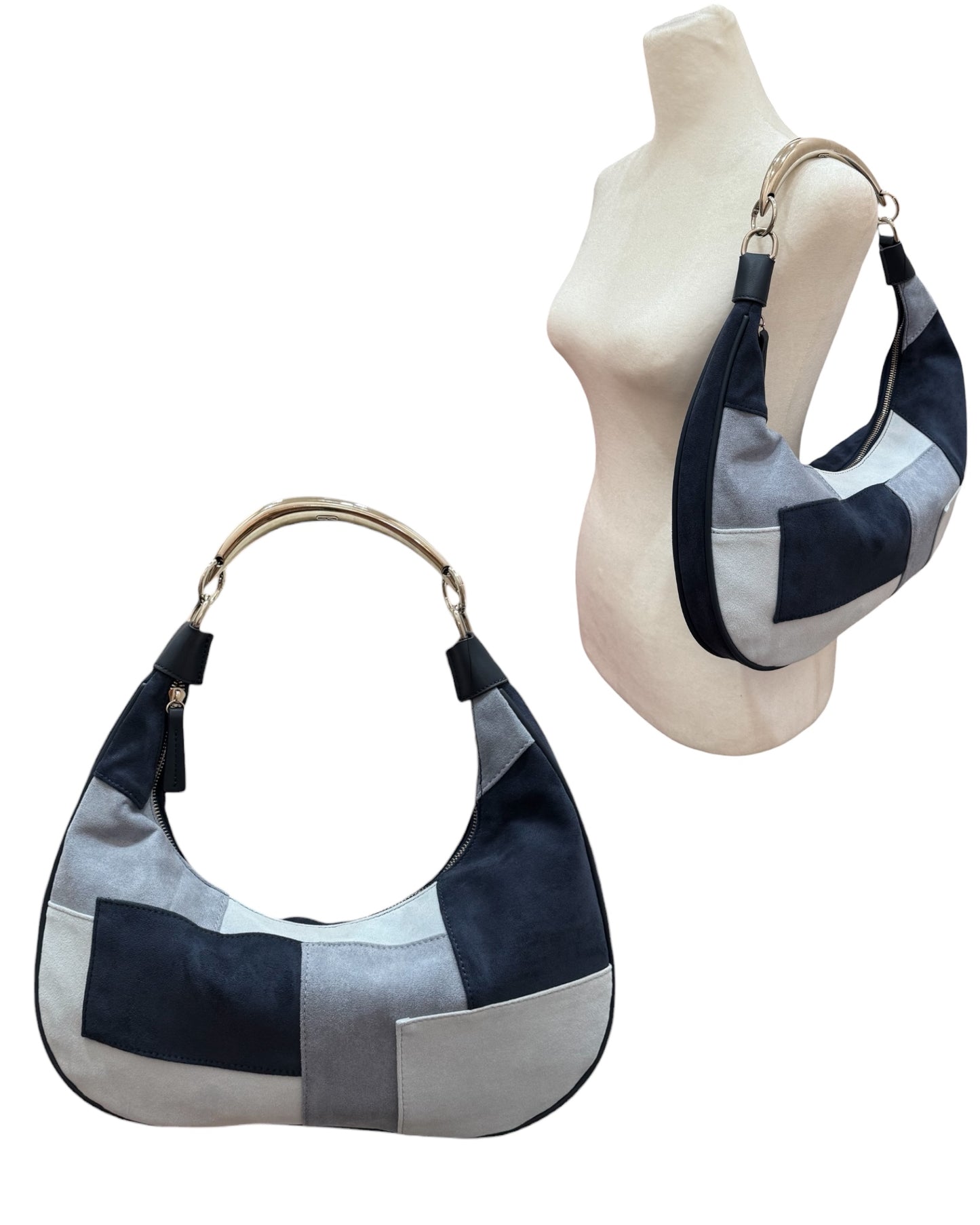 Faux Suede Blue Patchwork Purse