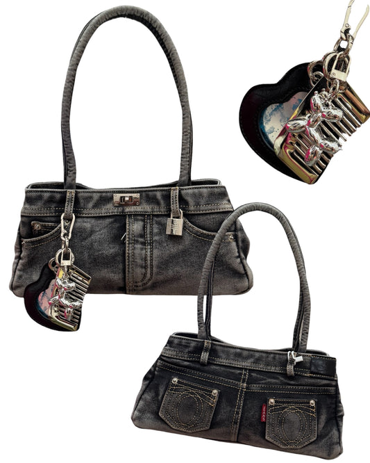 Gray Denim Purse W. Charms