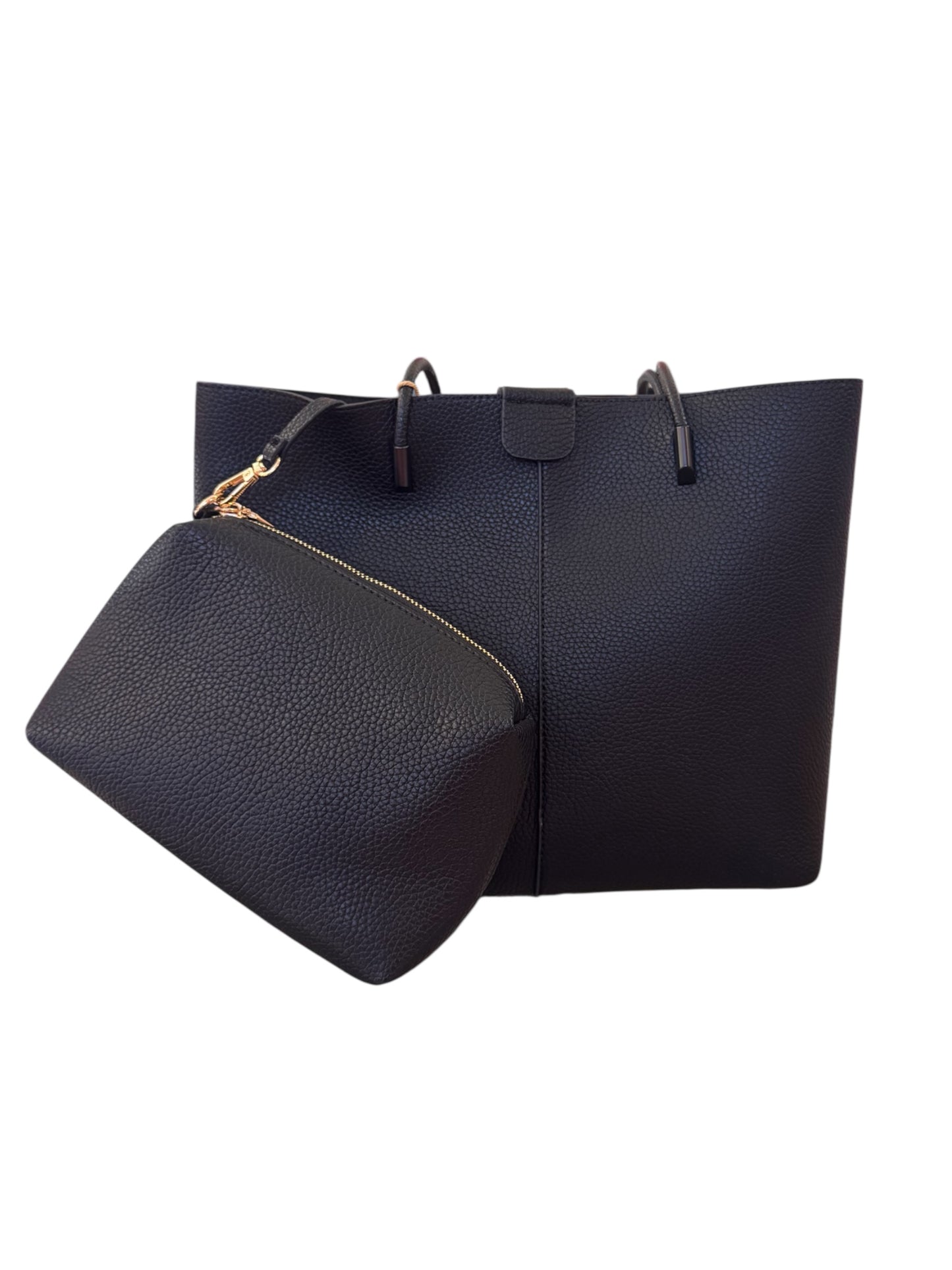 Faux Pebbled Leather Tote W/ Pouch