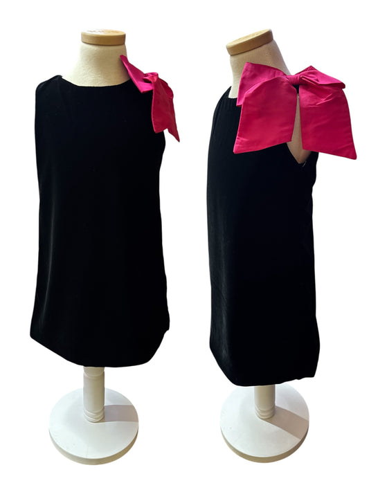 Black Velvet Pink Bow Dress- Kids