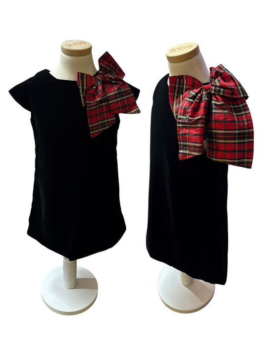 Black Velvet Plaid Bow Dress- Kids