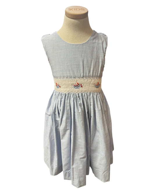 Blue Embroidered Dress- Kids