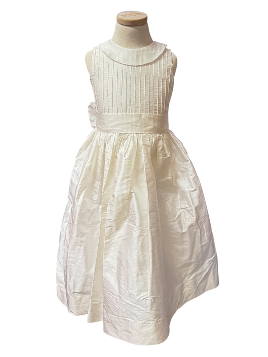 White Silk Pintuck Top Collar Dress- Kids