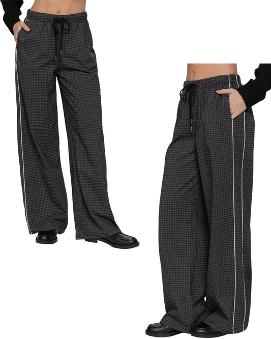Black Checker Drawstring Pants