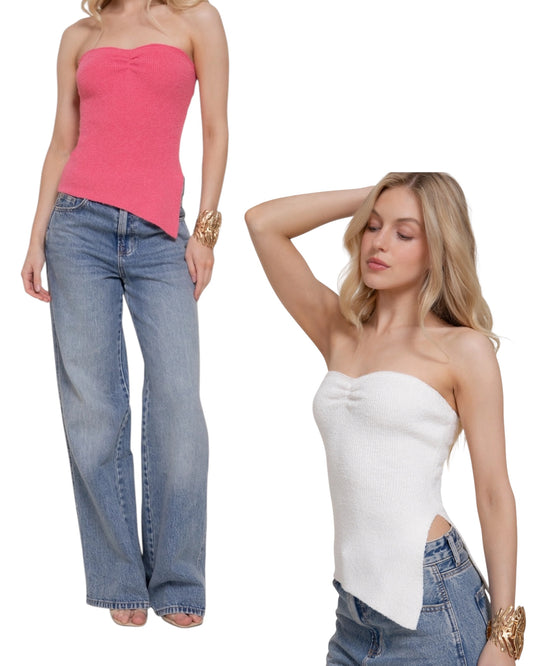Asymmetrical Knit Tube Top