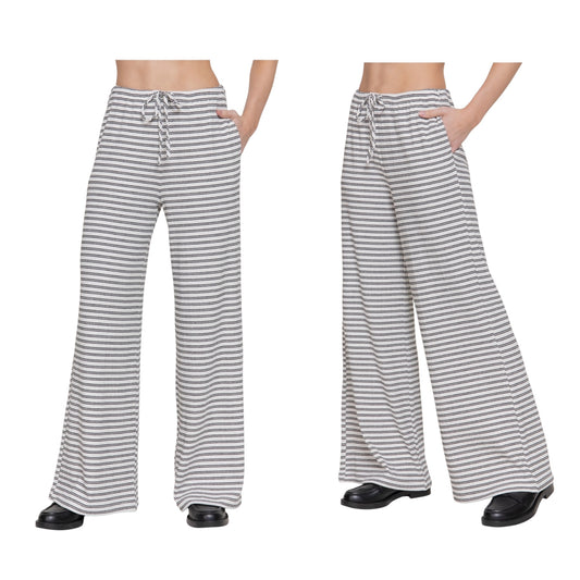 Ivory Striped Ribbed Pants