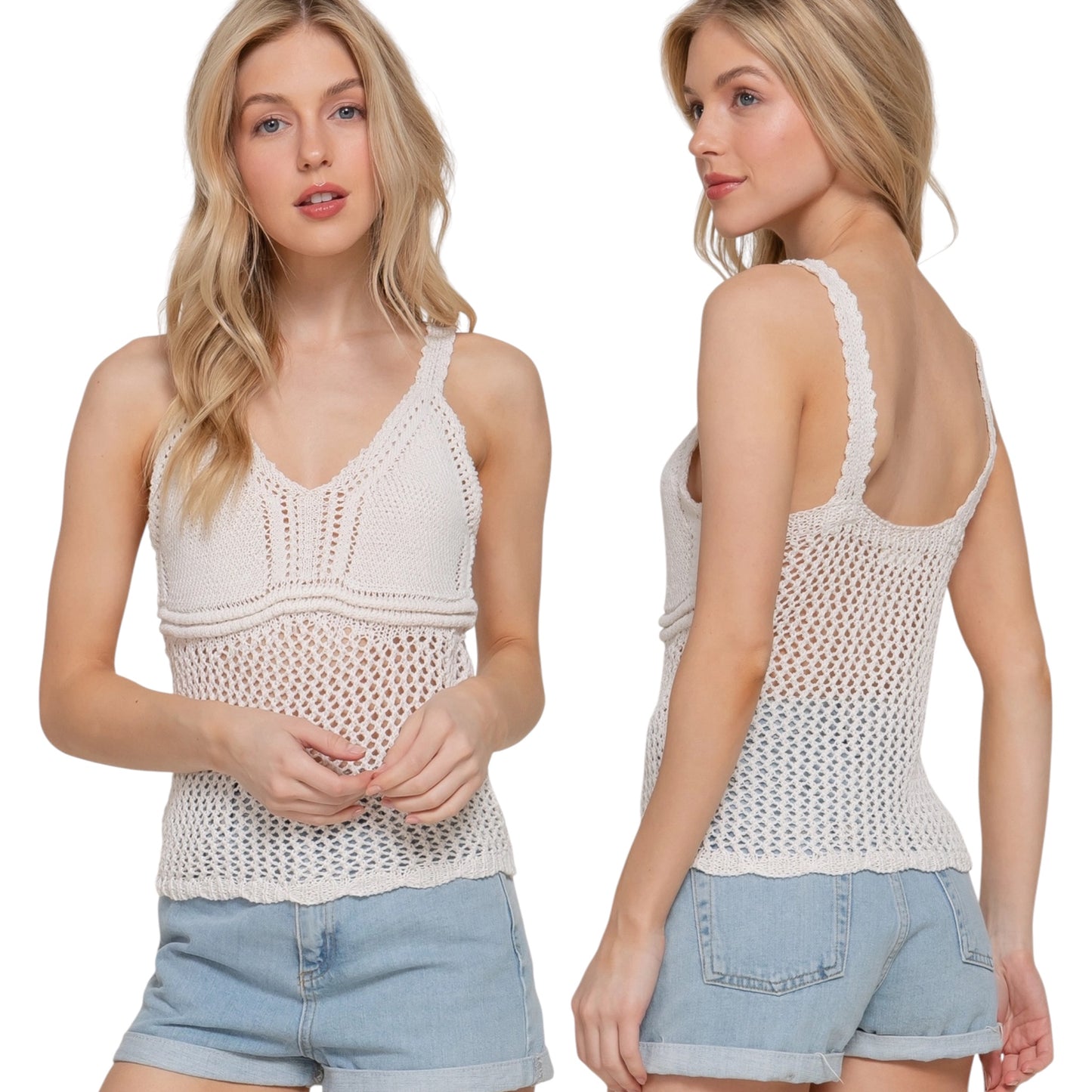 V-neck Crochet Tank Top