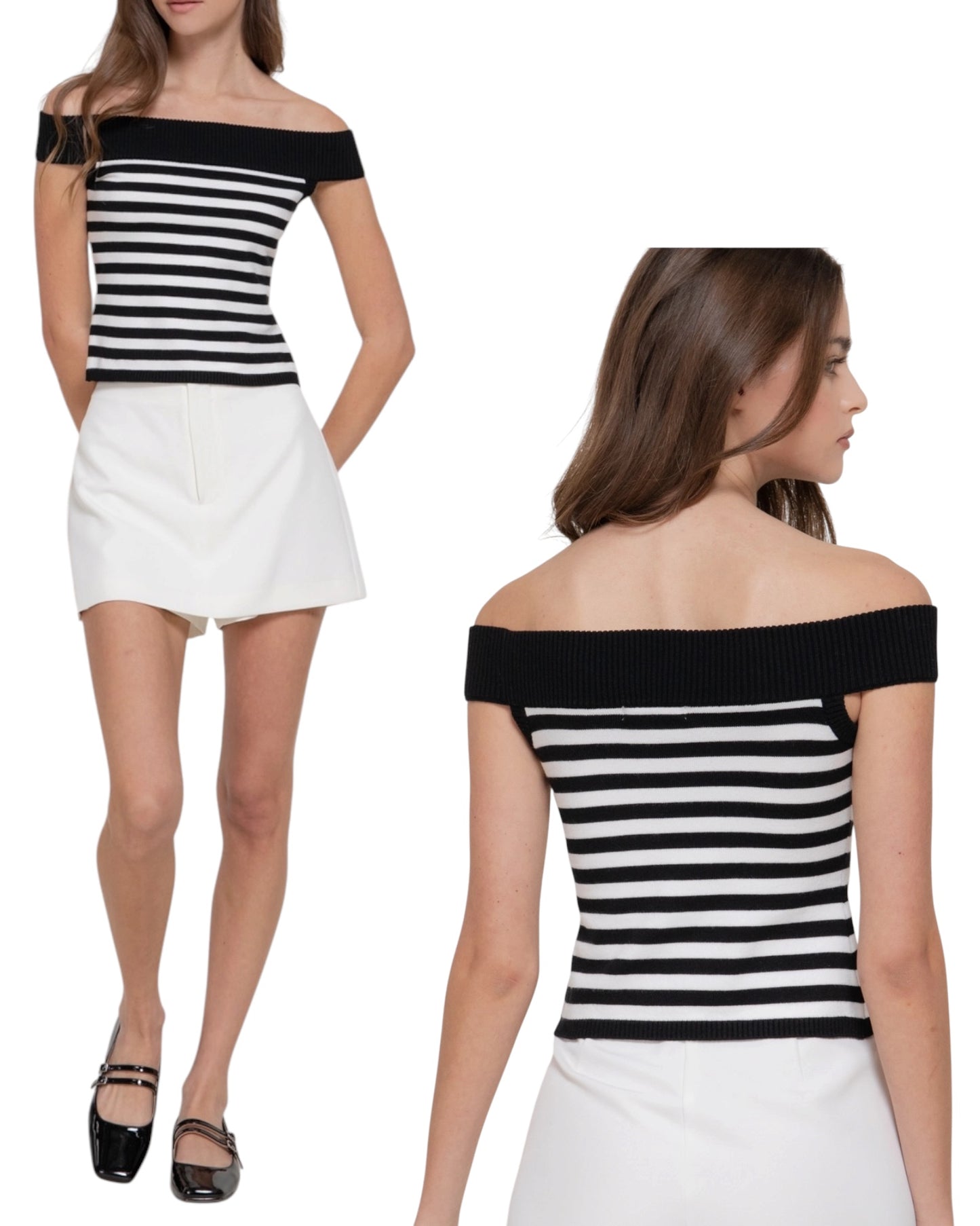 Striped Off Shoulder Knit Top
