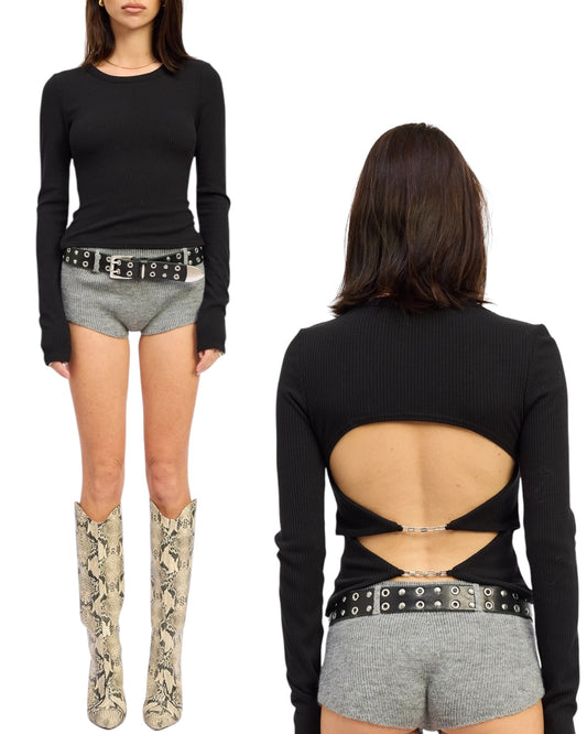 Black Long Sleeve Top w/ Back Chain
