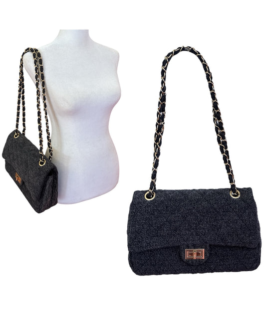 Gray Denim Quilted Bag