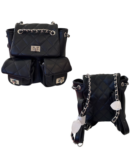 Black Quilted Chain Backpack